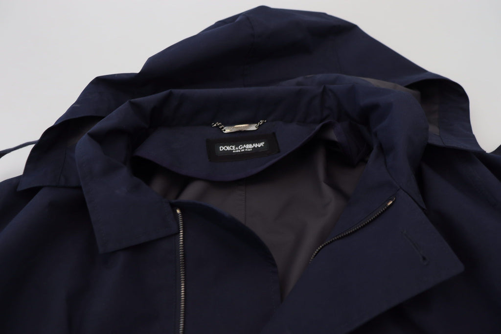 Dolce & Gabbana Blauer zweireihiger Mantel mit Kapuze
