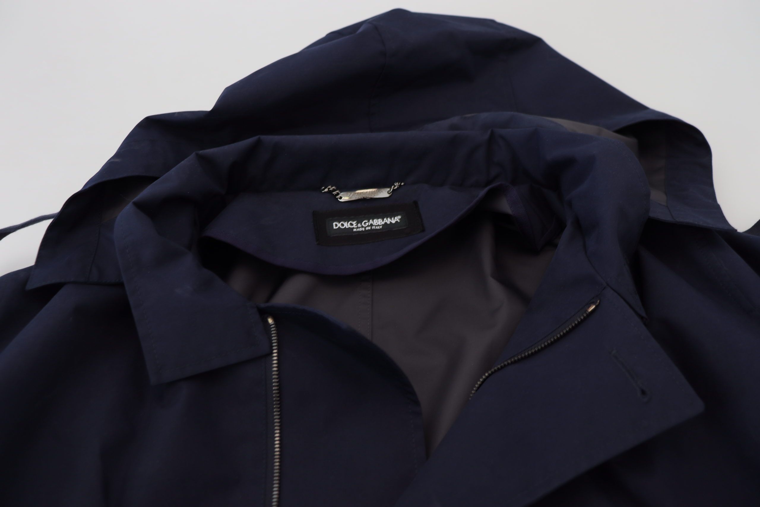 Dolce & Gabbana Blauer zweireihiger Mantel mit Kapuze
