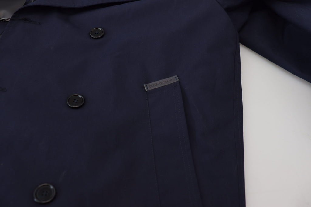 Dolce & Gabbana Blauer zweireihiger Mantel mit Kapuze
