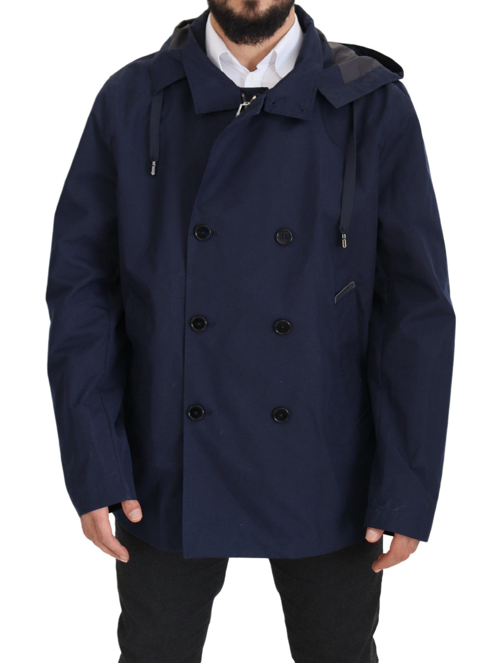 Dolce & Gabbana Blauer doppelreihiger Mantel mit Kapuze Jacke
