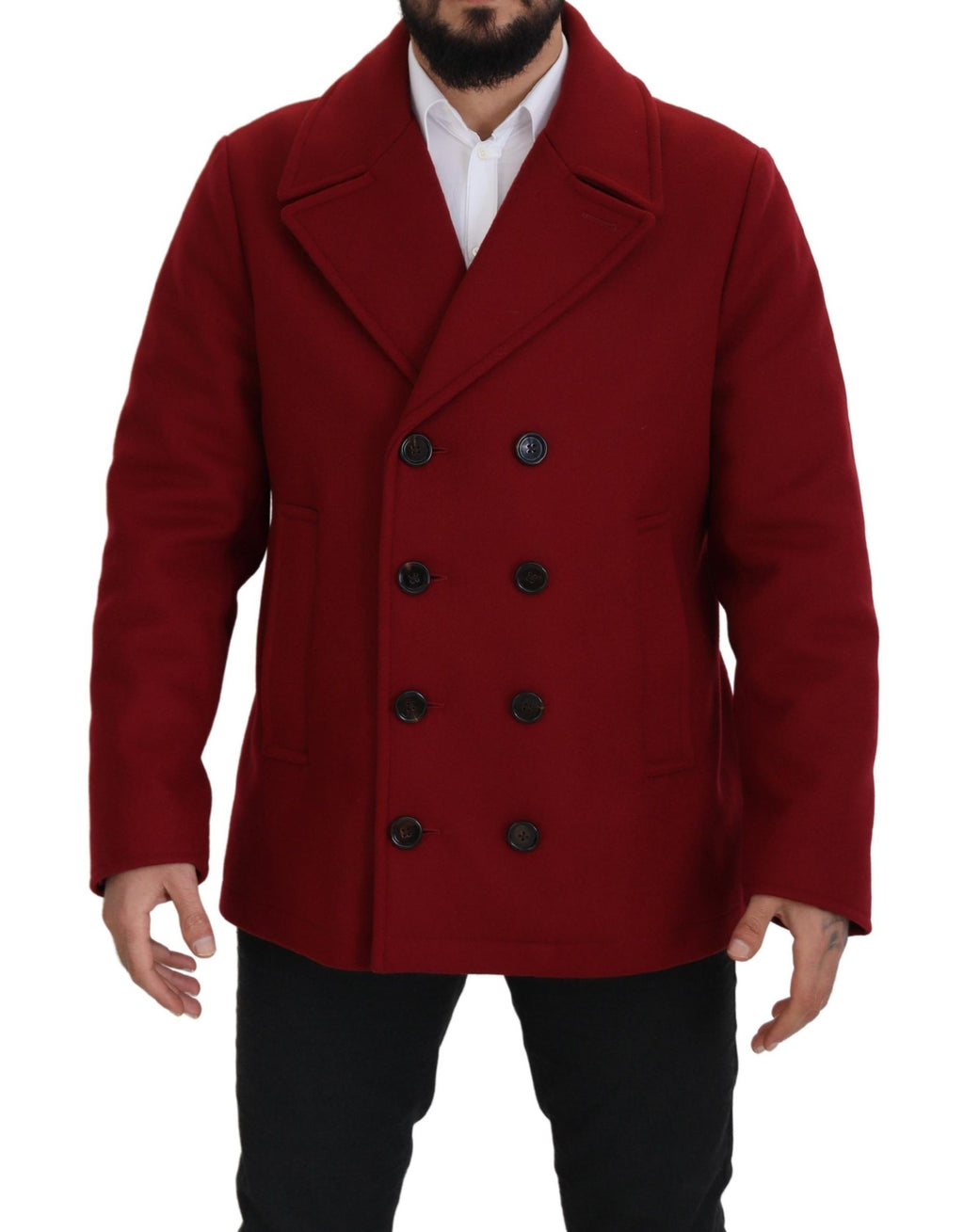 Dolce & Gabbana Roter Wollmantel Zweireiher Jacke