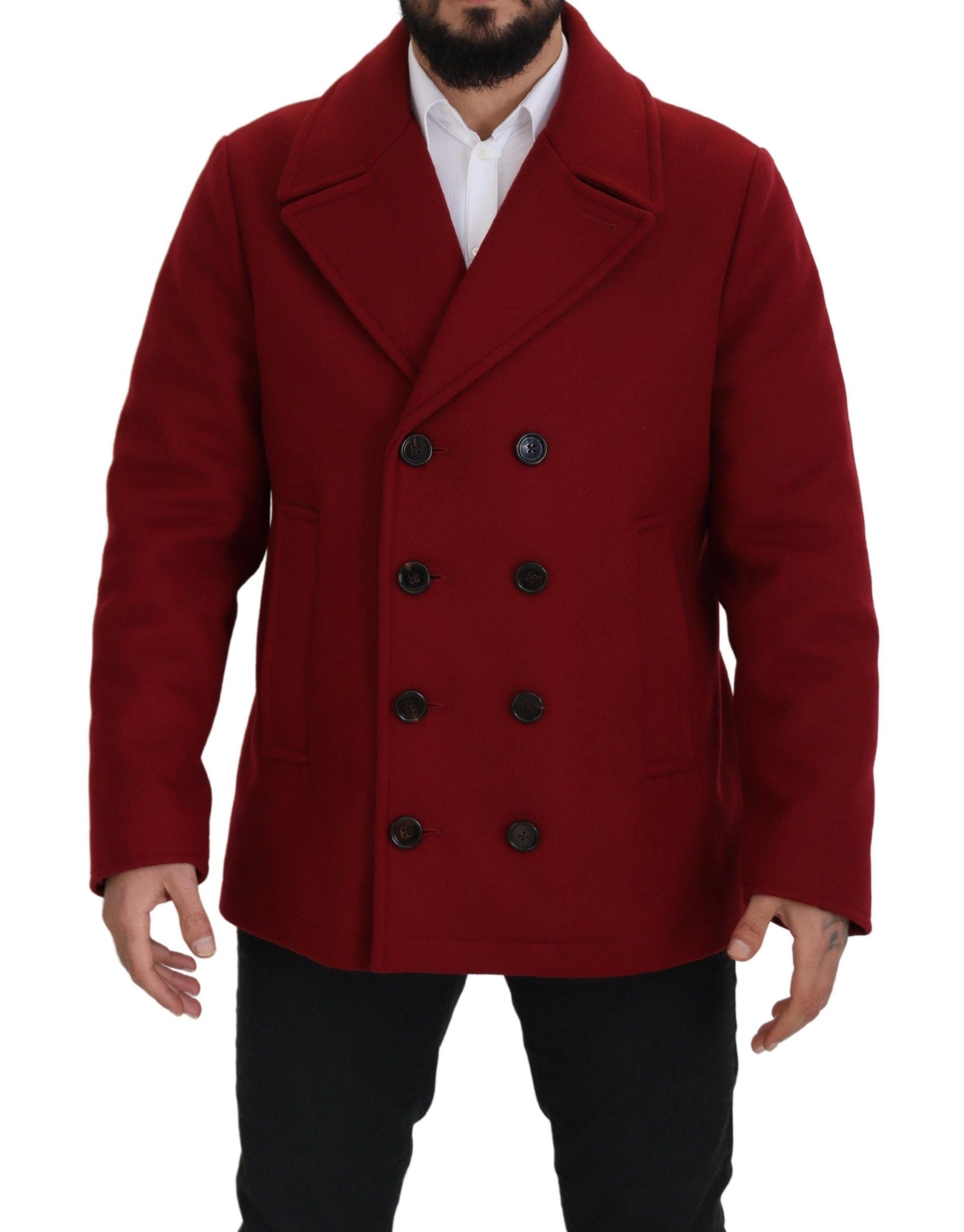 Dolce & Gabbana Roter Wollmantel Zweireiher Jacke