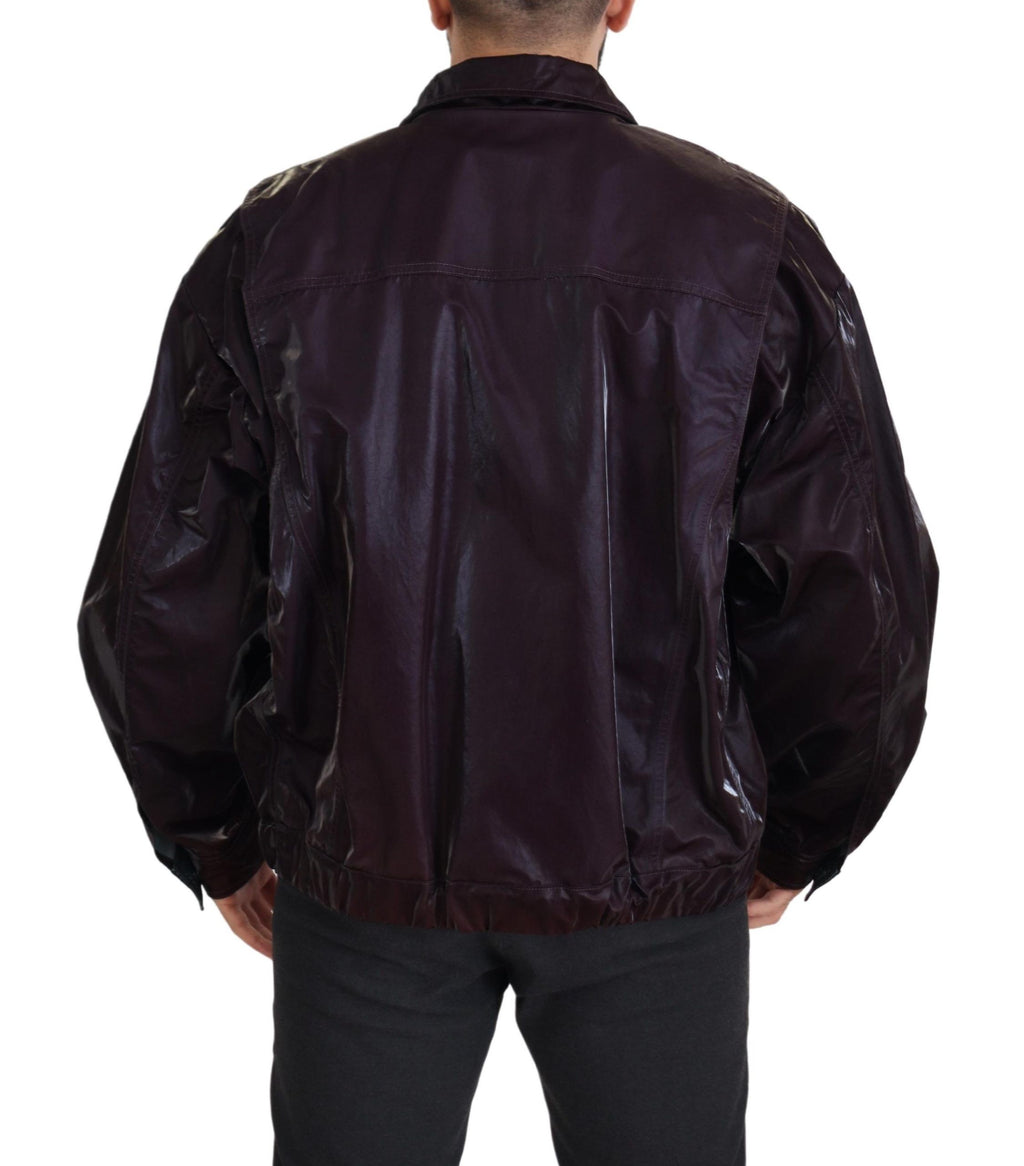 Dolce & Gabbana Bordeaux Nylon Herrenmantel Jacke mit Kragen