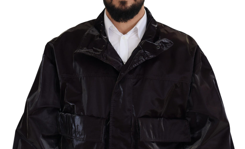 Dolce & Gabbana Bordeaux Nylon Kragen Männer Mantel Jacke