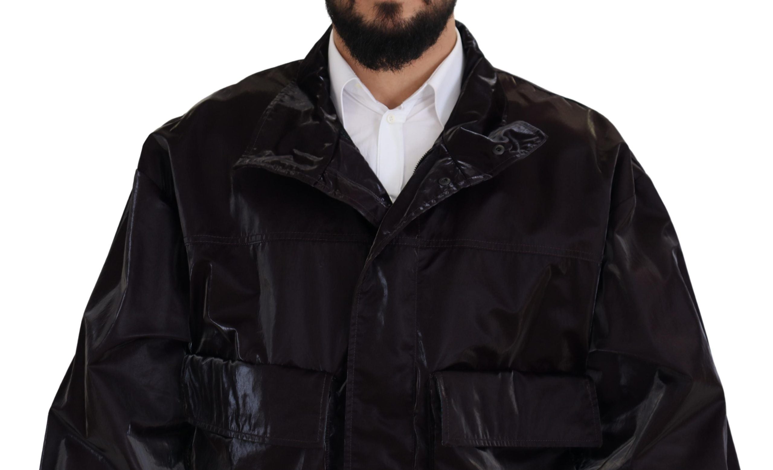Dolce & Gabbana Bordeaux Nylon Herrenmantel Jacke mit Kragen