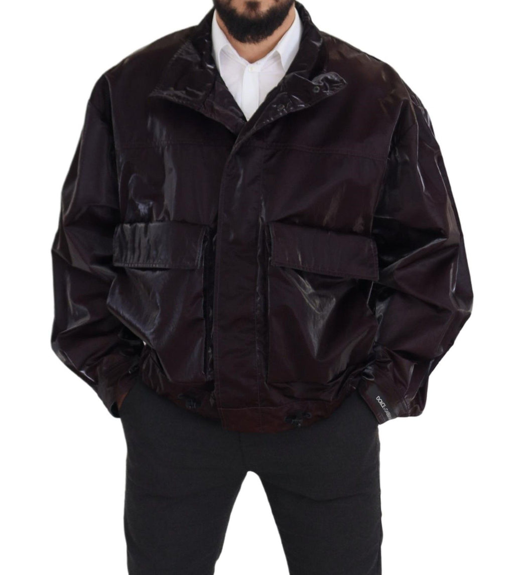 Dolce & Gabbana Bordeaux Nylon Kragen Männer Mantel Jacke