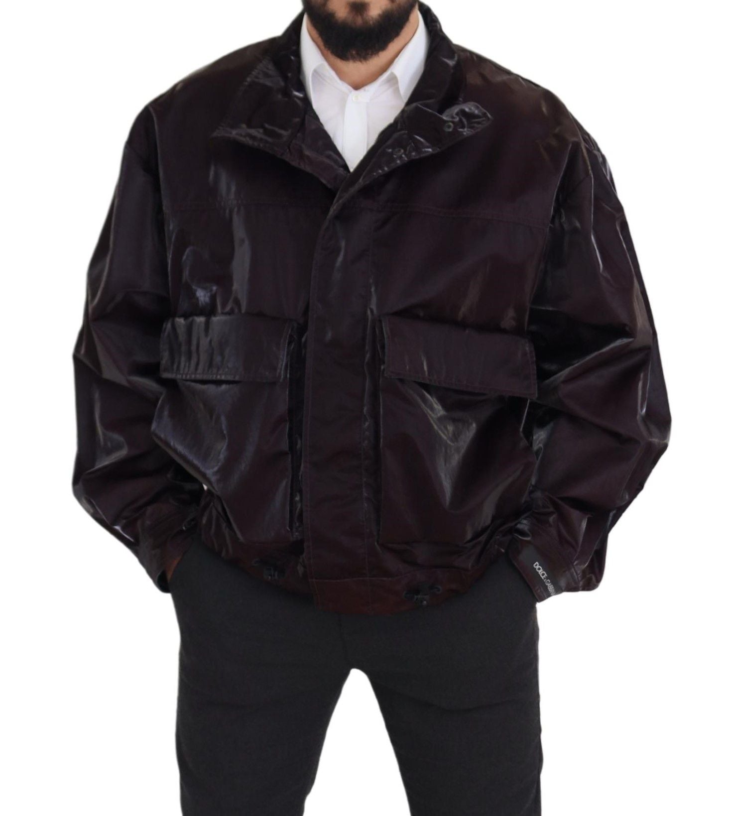 Dolce & Gabbana Bordeaux Nylon Herrenmantel Jacke mit Kragen
