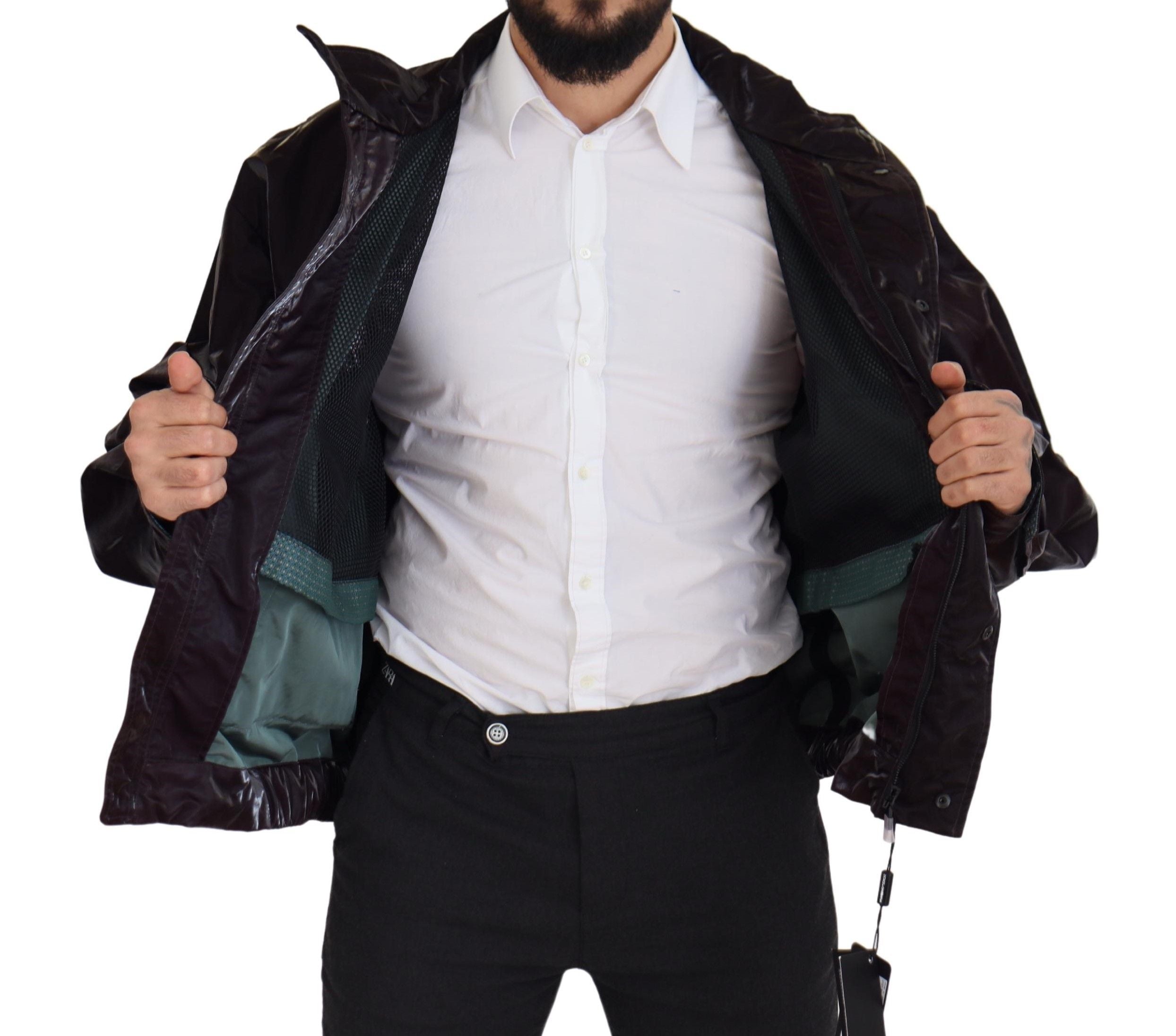 Dolce & Gabbana Bordeaux Nylon Herrenmantel Jacke mit Kragen