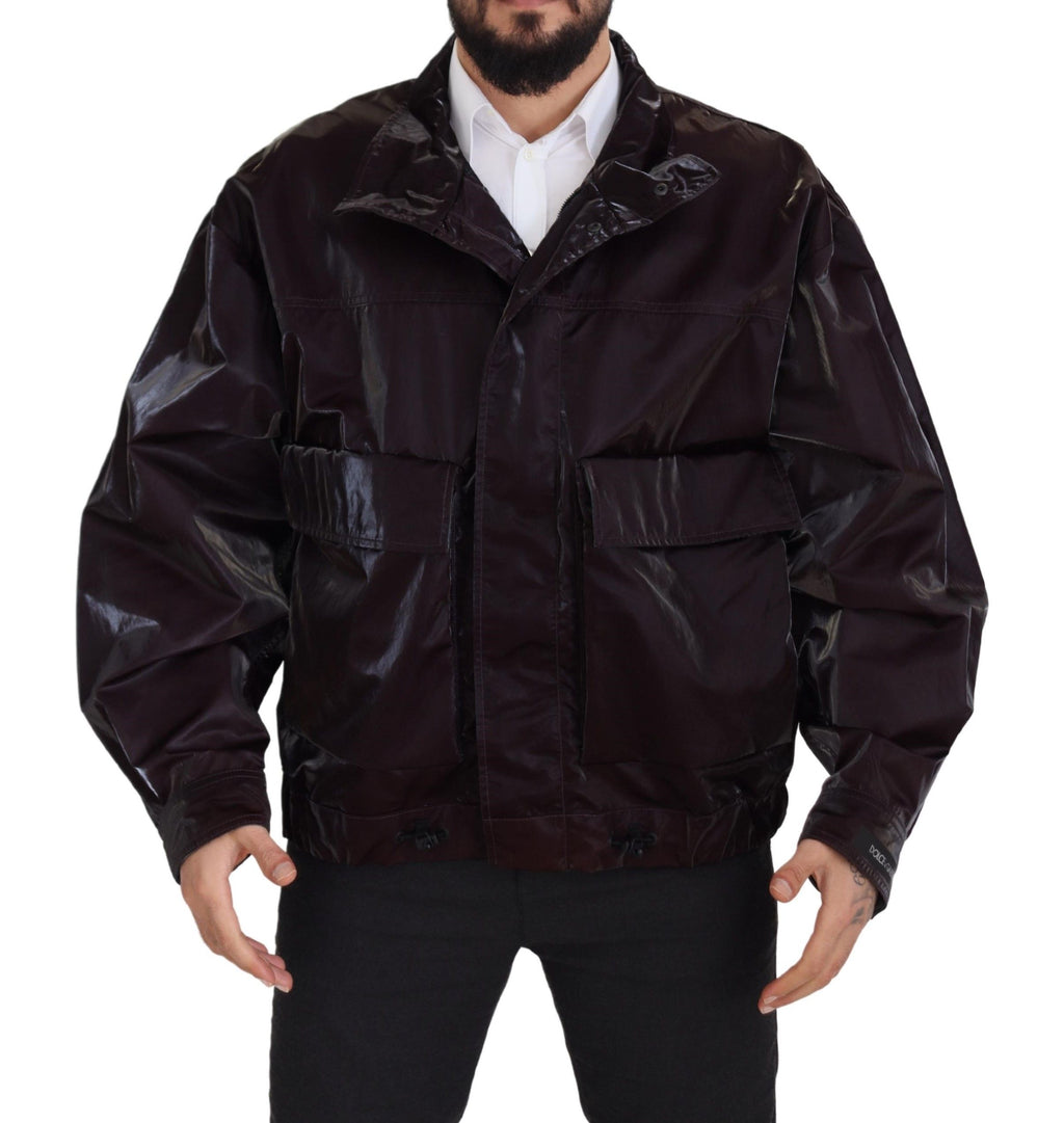 Dolce & Gabbana Bordeaux Nylon Kragen Männer Mantel Jacke