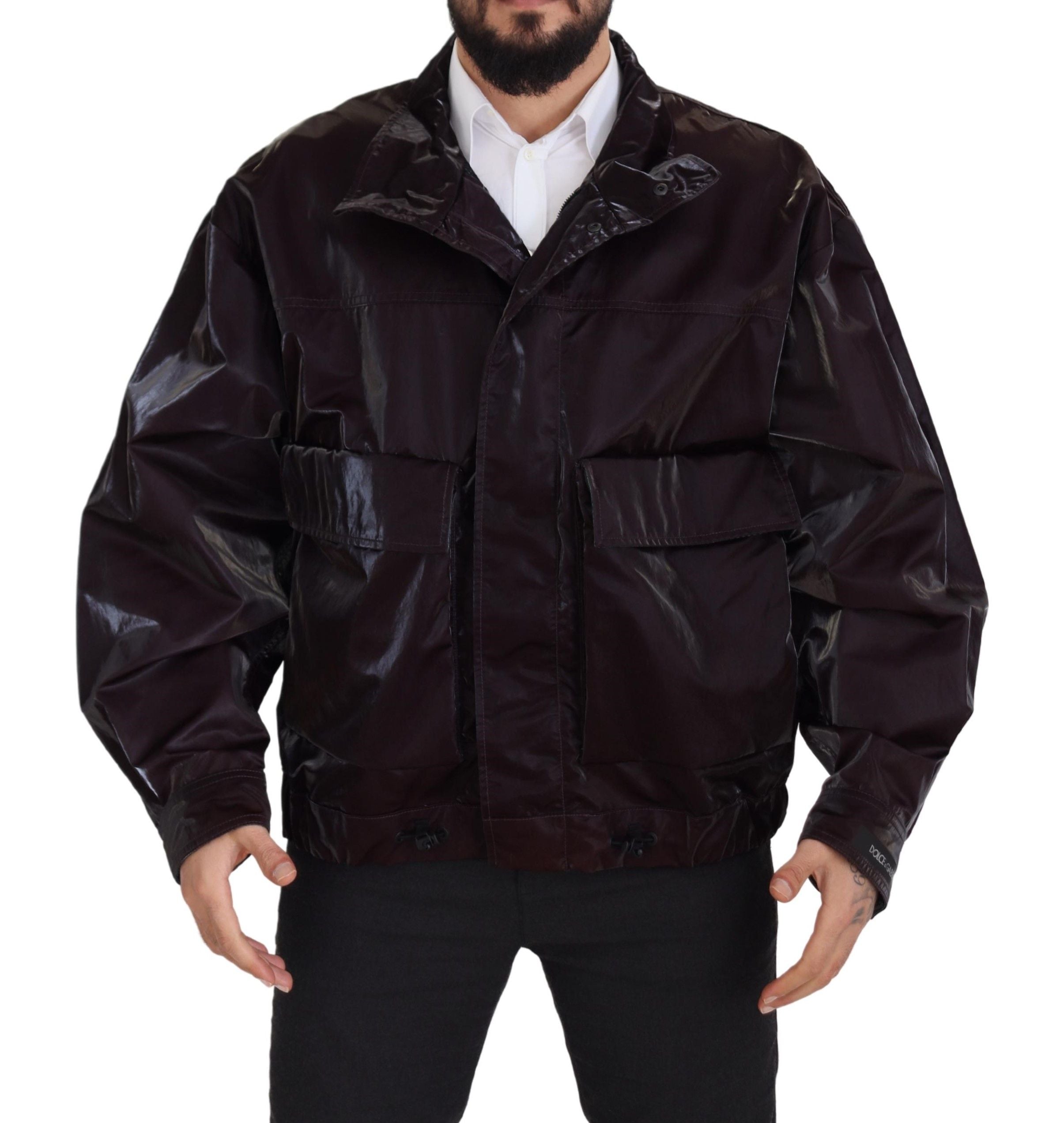 Dolce & Gabbana Bordeaux Nylon Herrenmantel Jacke mit Kragen