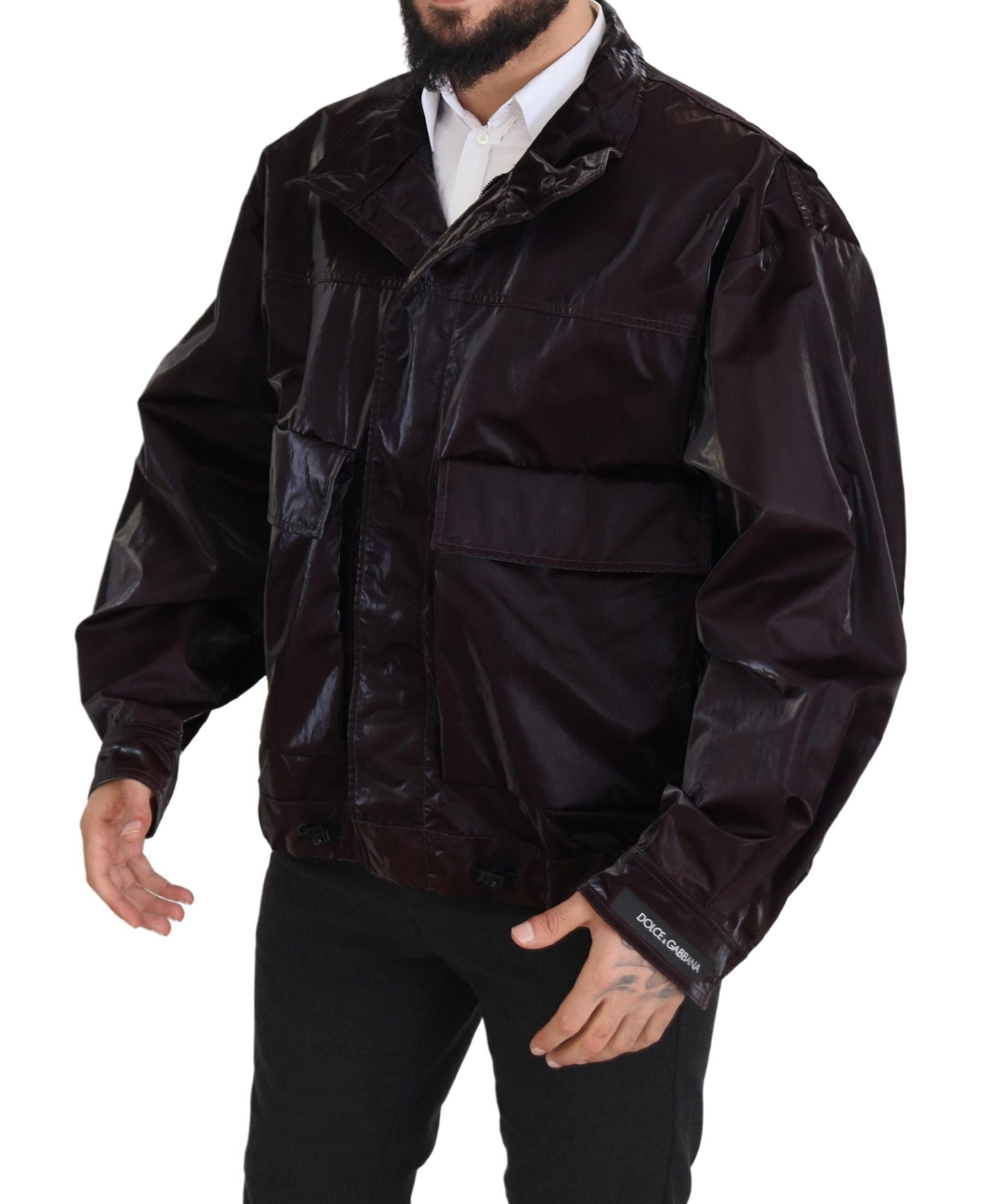 Dolce & Gabbana Bordeaux Nylon Kragen Männer Mantel Jacke