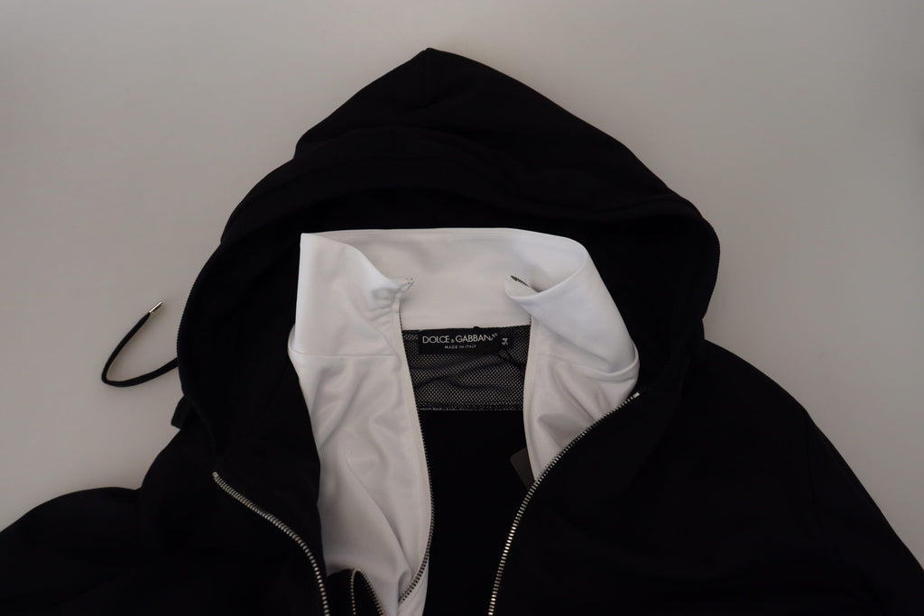 Dolce & Gabbana Schwarze Kapuzenjacke aus Polyester mit durchgehendem Reißverschluss