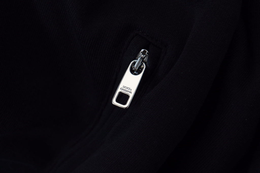 Dolce & Gabbana Schwarze Kapuzenjacke aus Polyester mit durchgehendem Reißverschluss