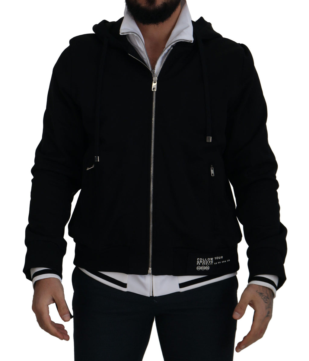 Dolce & Gabbana Schwarze Kapuzenjacke aus Polyester mit durchgehendem Reißverschluss