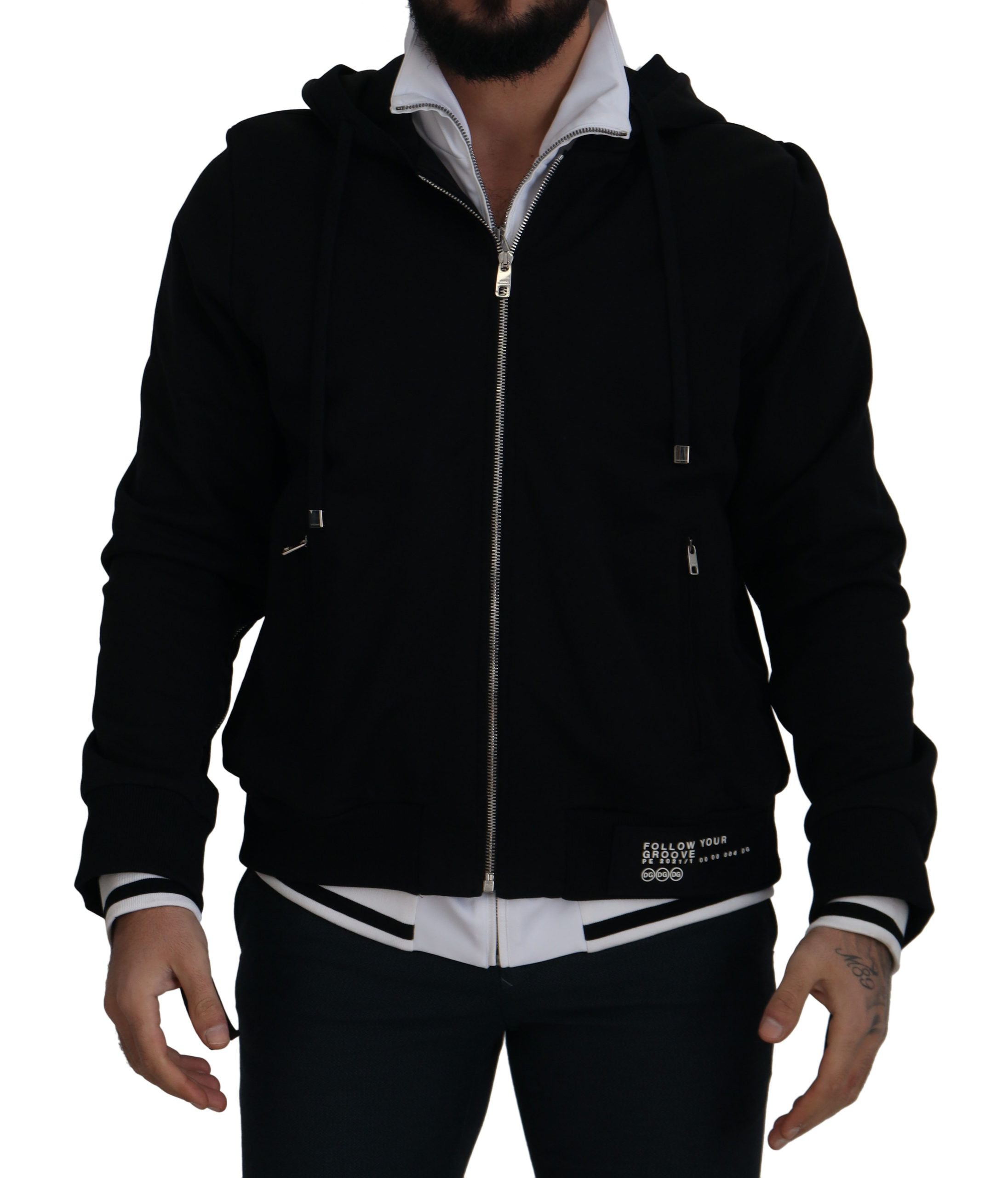 Dolce & Gabbana Schwarze Kapuzenjacke aus Polyester mit durchgehendem Reißverschluss