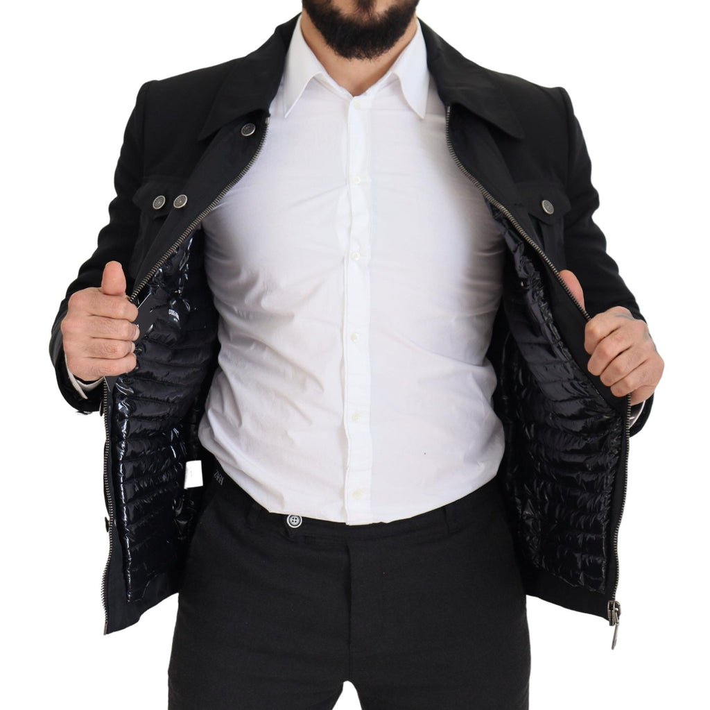 Dolce & Gabbana Schwarze Jacke aus Wolle mit Kragen und durchgehendem Reißverschluss
