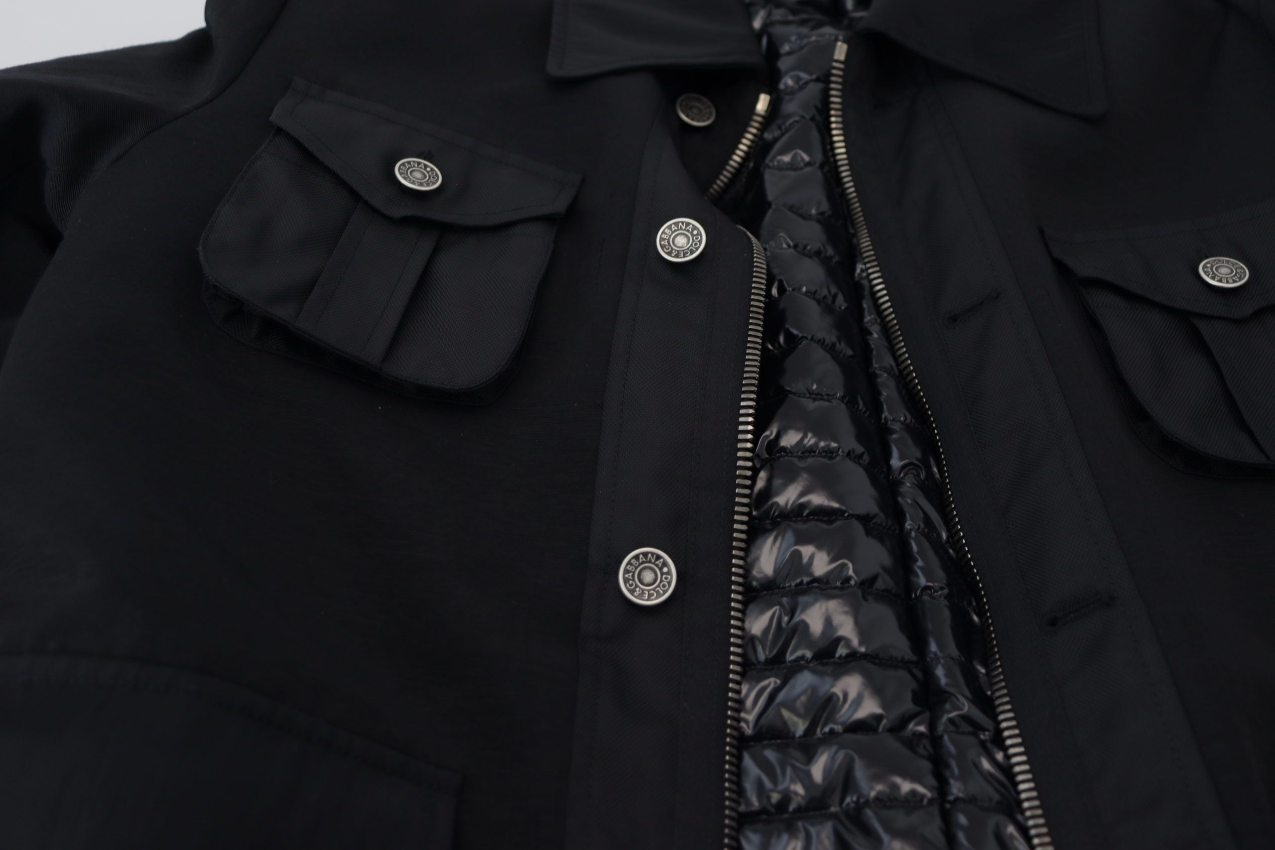 Dolce & Gabbana Schwarze Jacke aus Wolle mit Kragen und durchgehendem Reißverschluss
