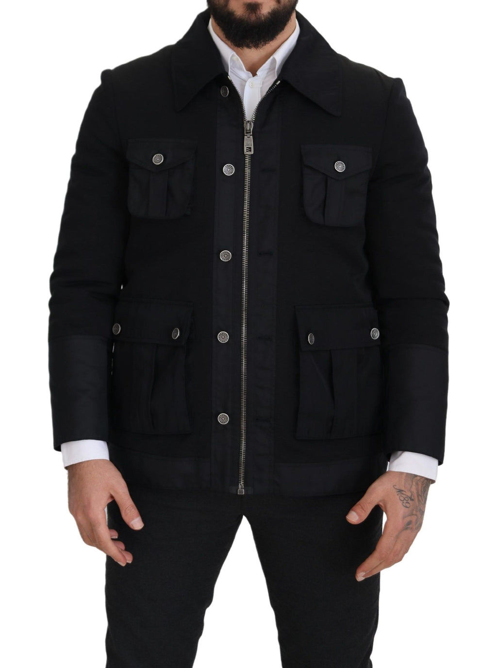 Dolce & Gabbana Schwarze Jacke aus Wolle mit Kragen und durchgehendem Reißverschluss