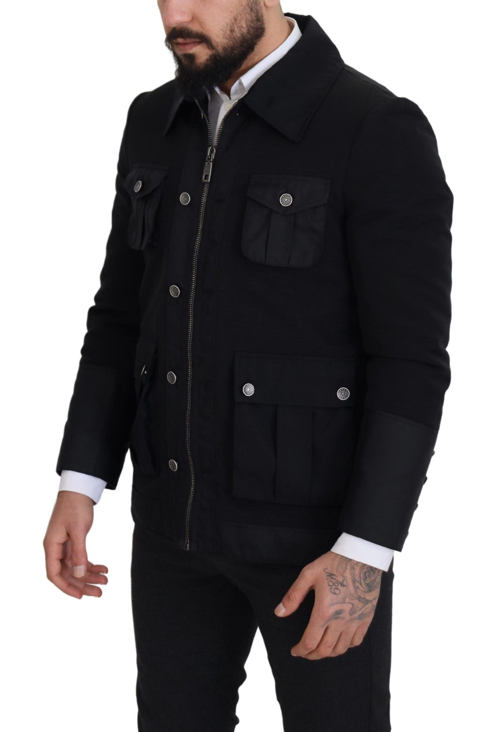 Dolce & Gabbana Schwarze Jacke aus Wolle mit Kragen und durchgehendem Reißverschluss