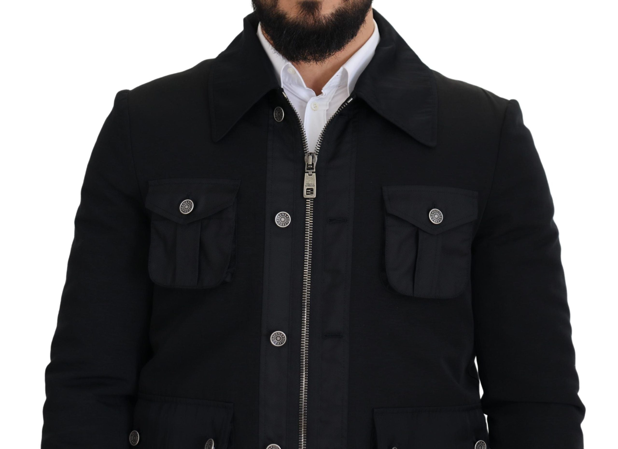 Dolce & Gabbana Schwarze Jacke aus Wolle mit Kragen und durchgehendem Reißverschluss