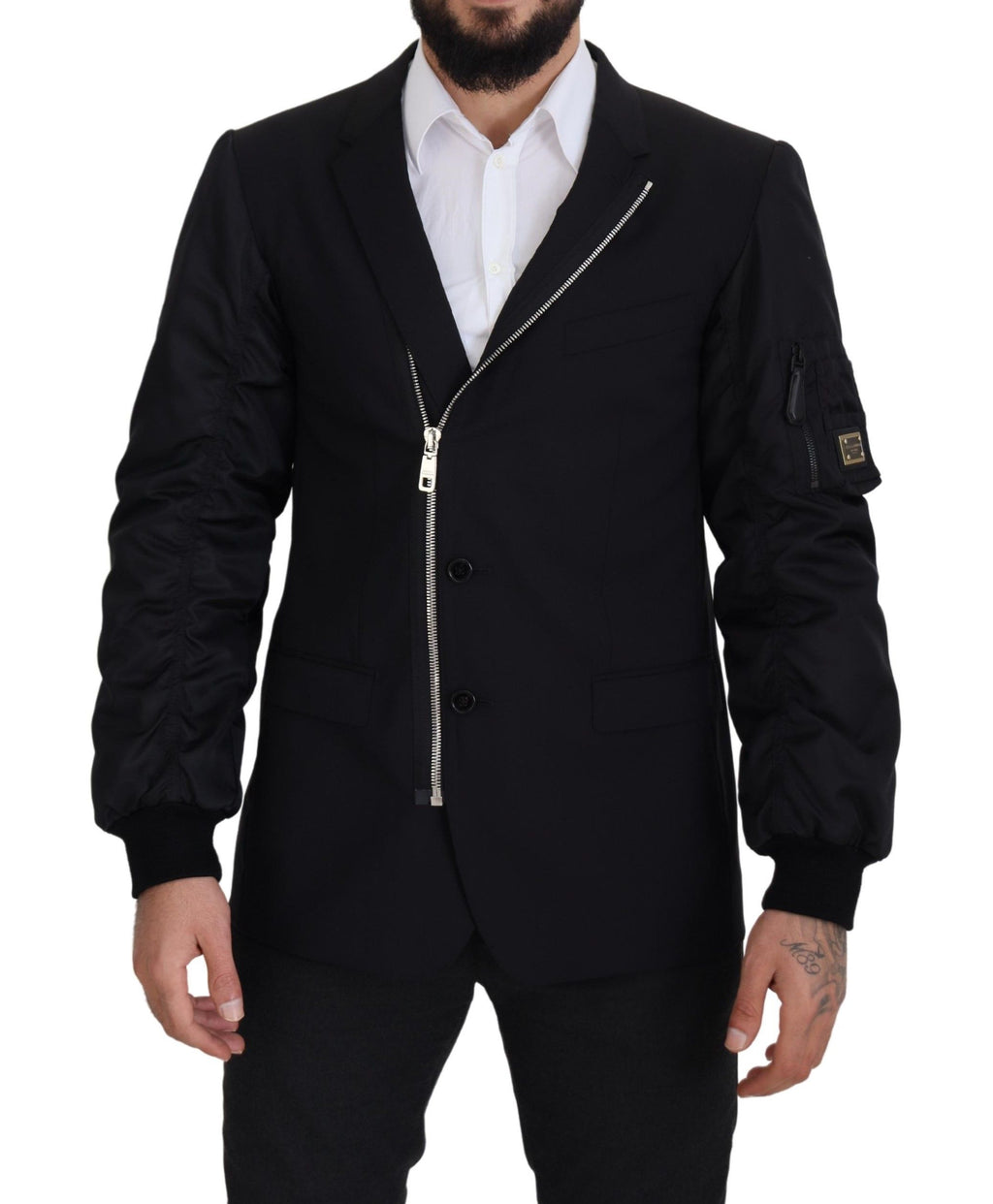 Dolce & Gabbana Schwarze Wolljacke mit durchgehendem Reißverschluss und langen Ärmeln
