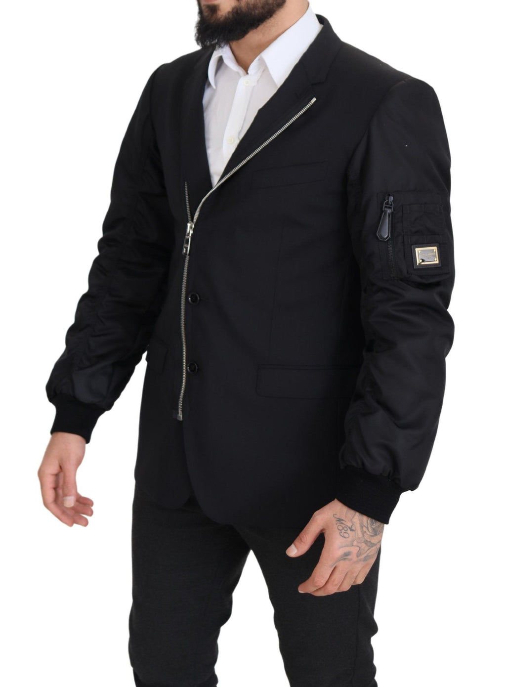 Dolce & Gabbana Schwarze Wolljacke mit durchgehendem Reißverschluss und langen Ärmeln