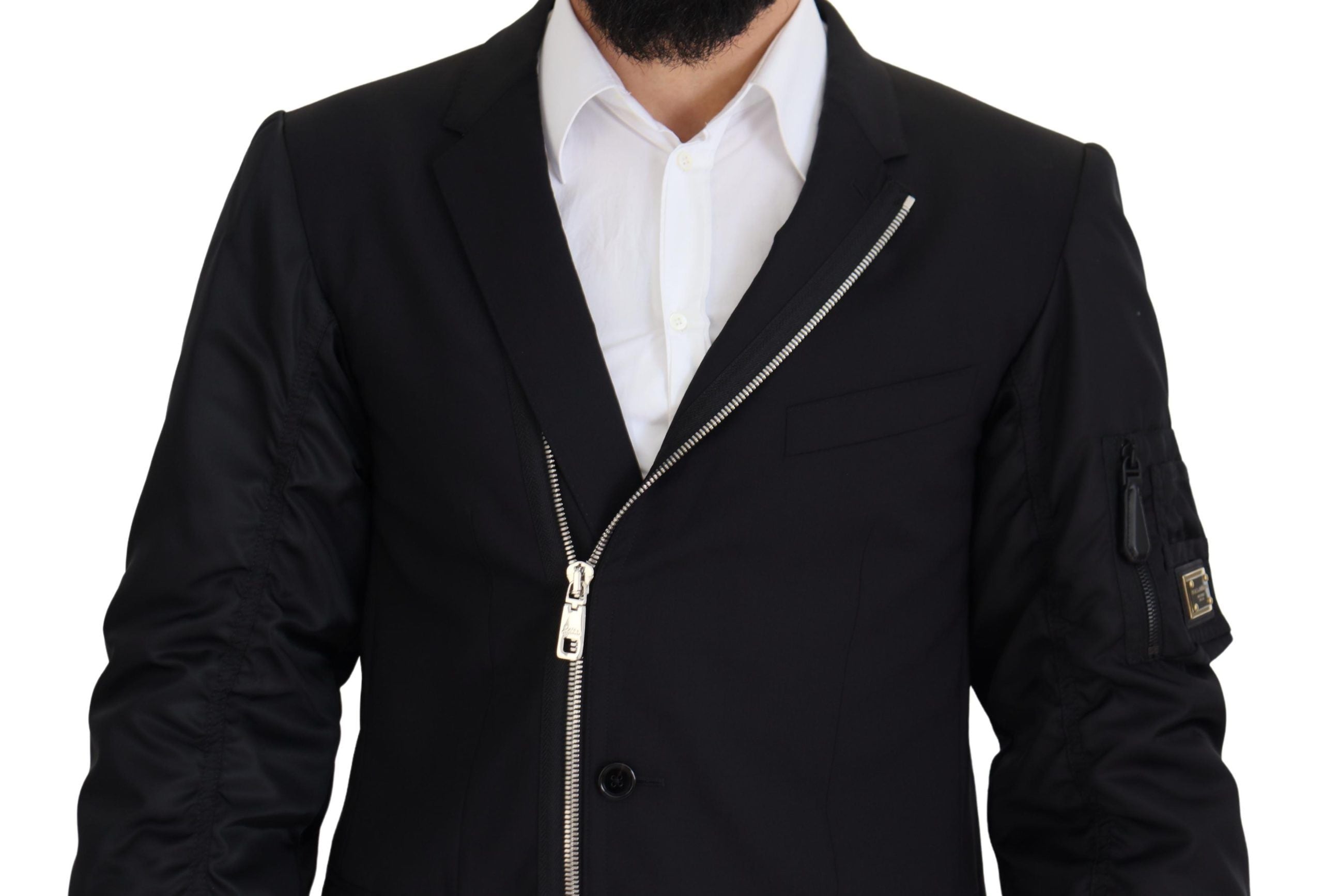 Dolce & Gabbana Schwarze Wolljacke mit durchgehendem Reißverschluss und langen Ärmeln