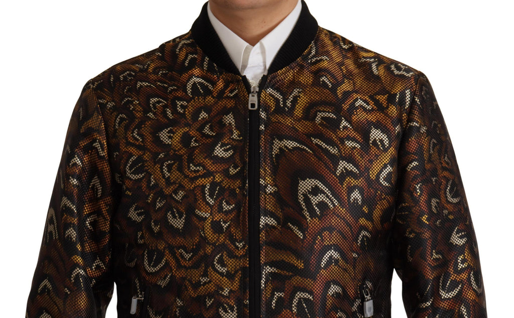 Dolce & Gabbana Braune Feder Blousonjacke mit durchgehendem Reißverschluss