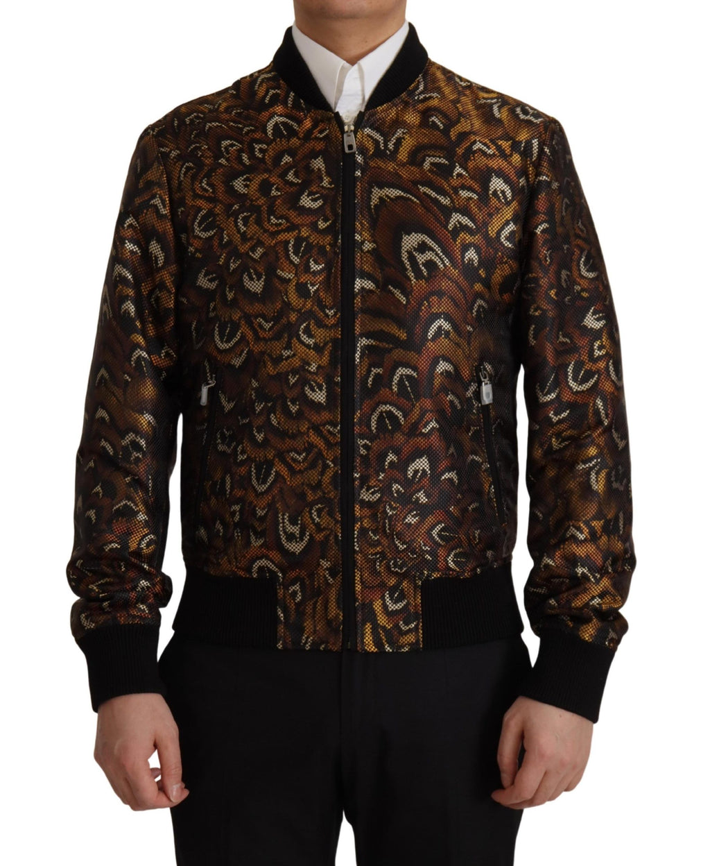 Dolce & Gabbana Braune Feder Blousonjacke mit durchgehendem Reißverschluss