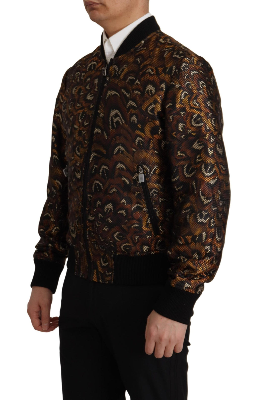 Dolce & Gabbana Braune Feder Blousonjacke mit durchgehendem Reißverschluss