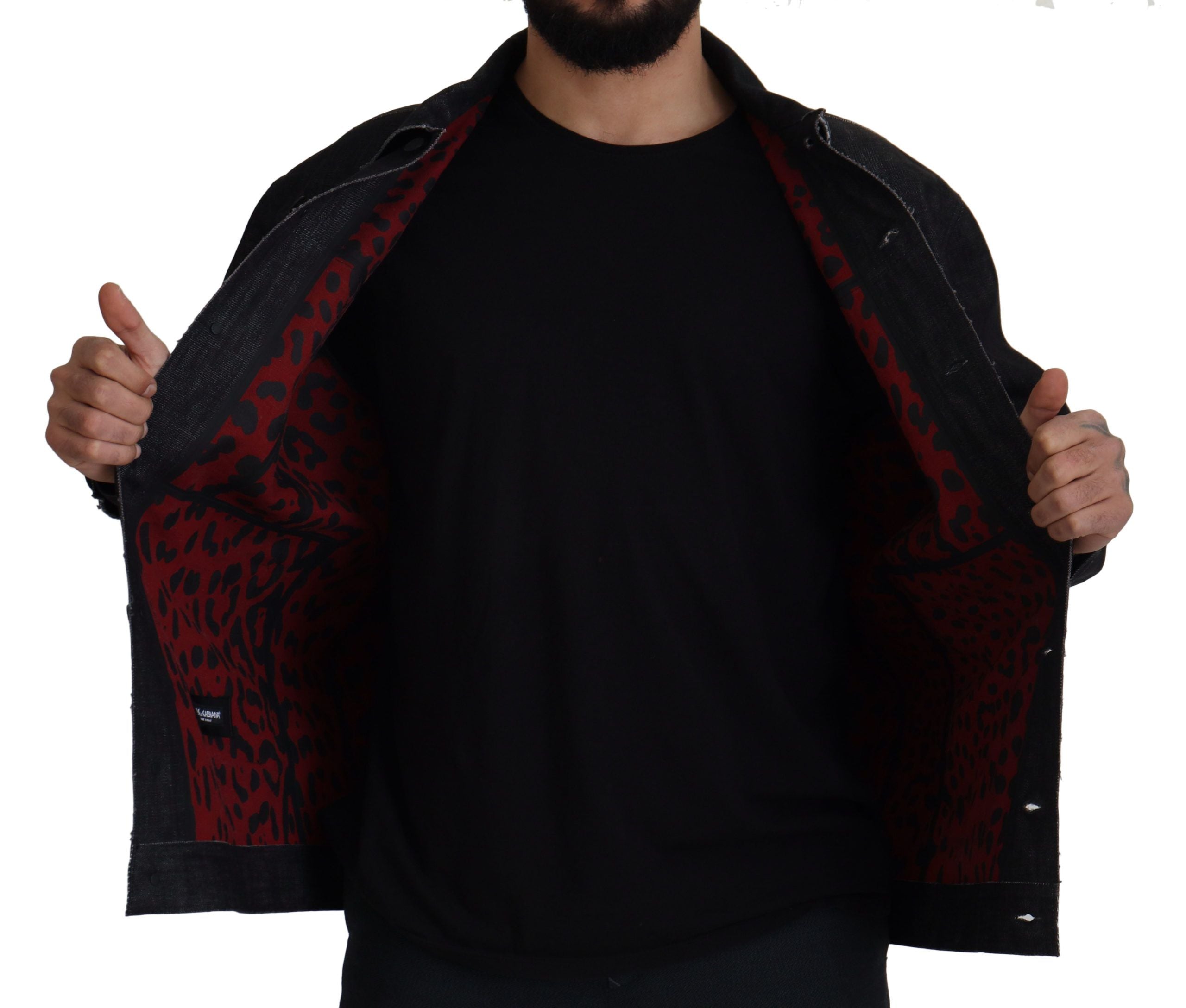 Dolce & Gabbana Schwarze Baumwoll-Denimjacke mit Knopfleiste