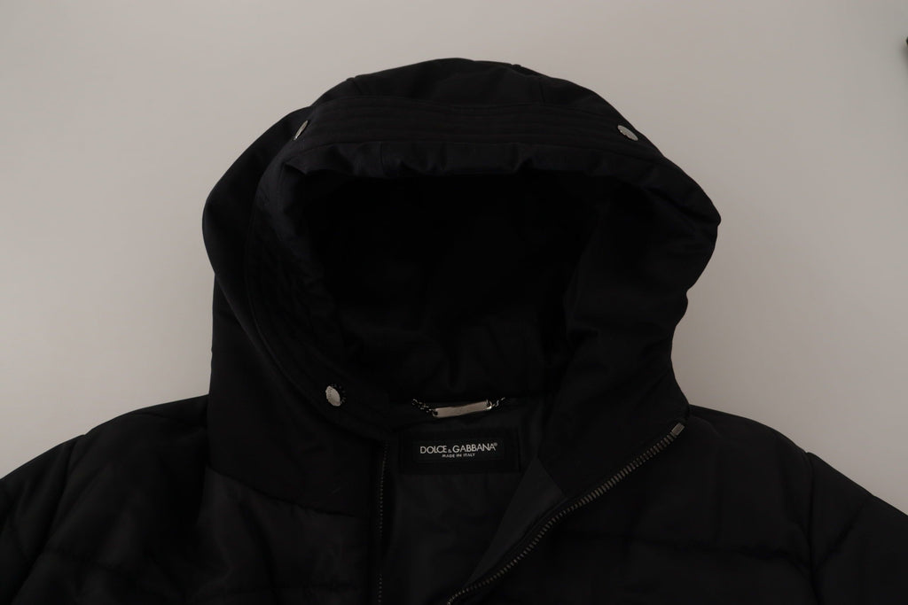 Dolce & Gabbana Schwarzer Kapuzenparka aus Nylon Winterjacke