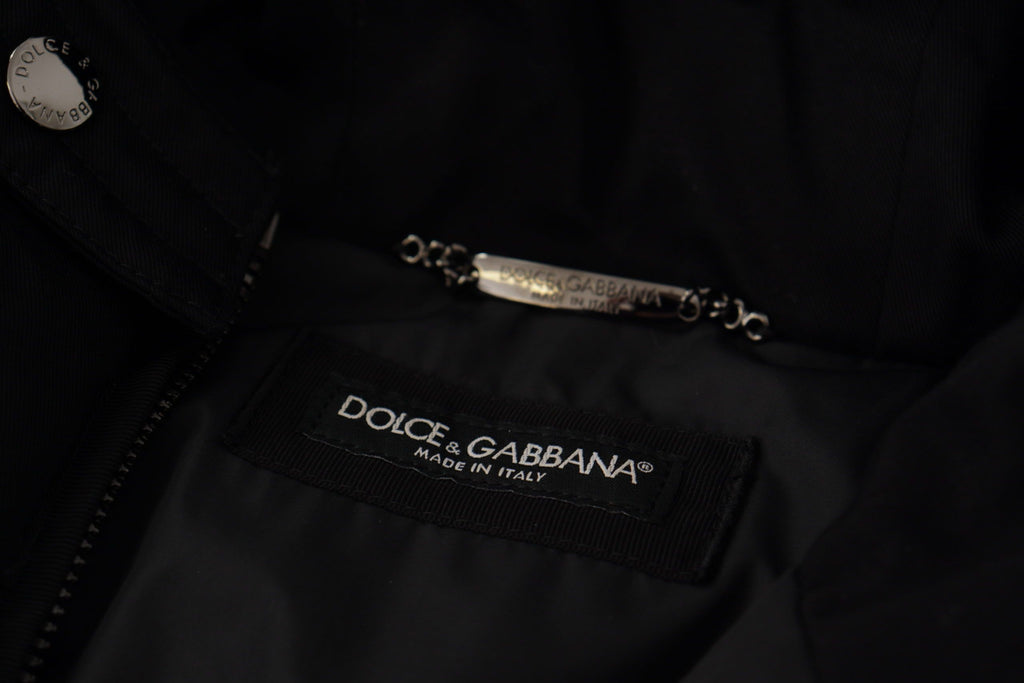 Dolce & Gabbana Schwarzer Nylon-Parka-Mantel mit Kapuze Winterjacke