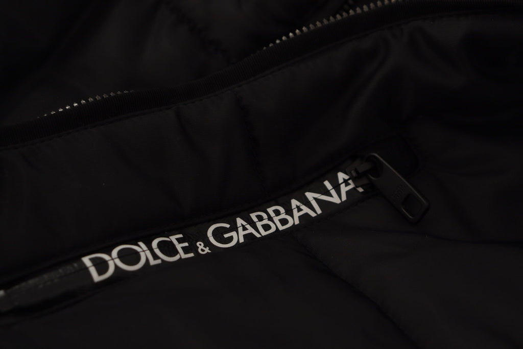 Dolce & Gabbana Schwarzer Kapuzenparka aus Nylon Winterjacke