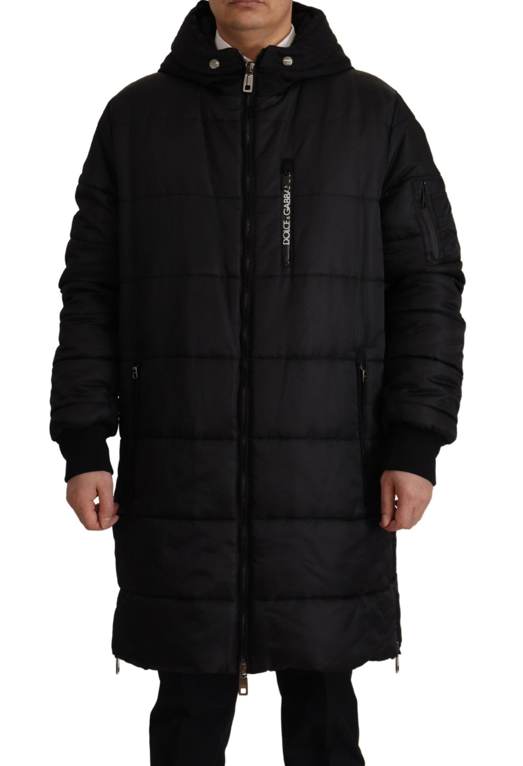 Dolce & Gabbana Schwarzer Nylon-Parka-Mantel mit Kapuze Winterjacke