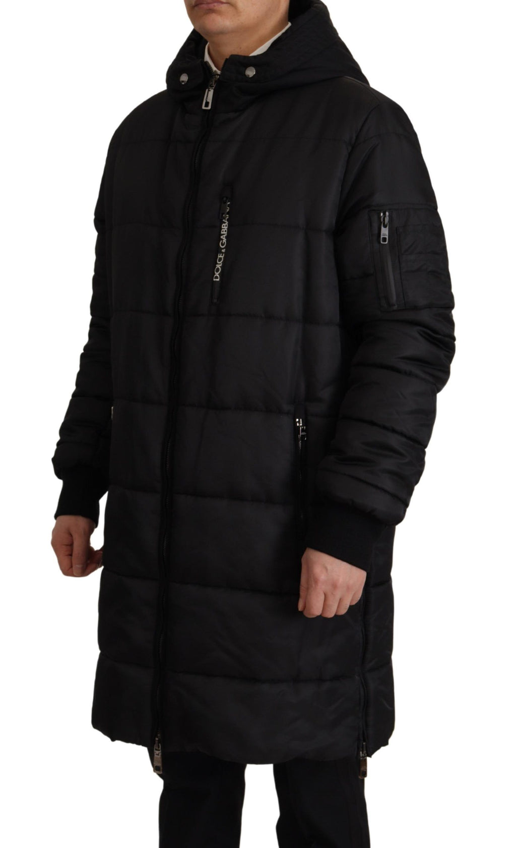 Dolce & Gabbana Schwarzer Nylon-Parka-Mantel mit Kapuze Winterjacke