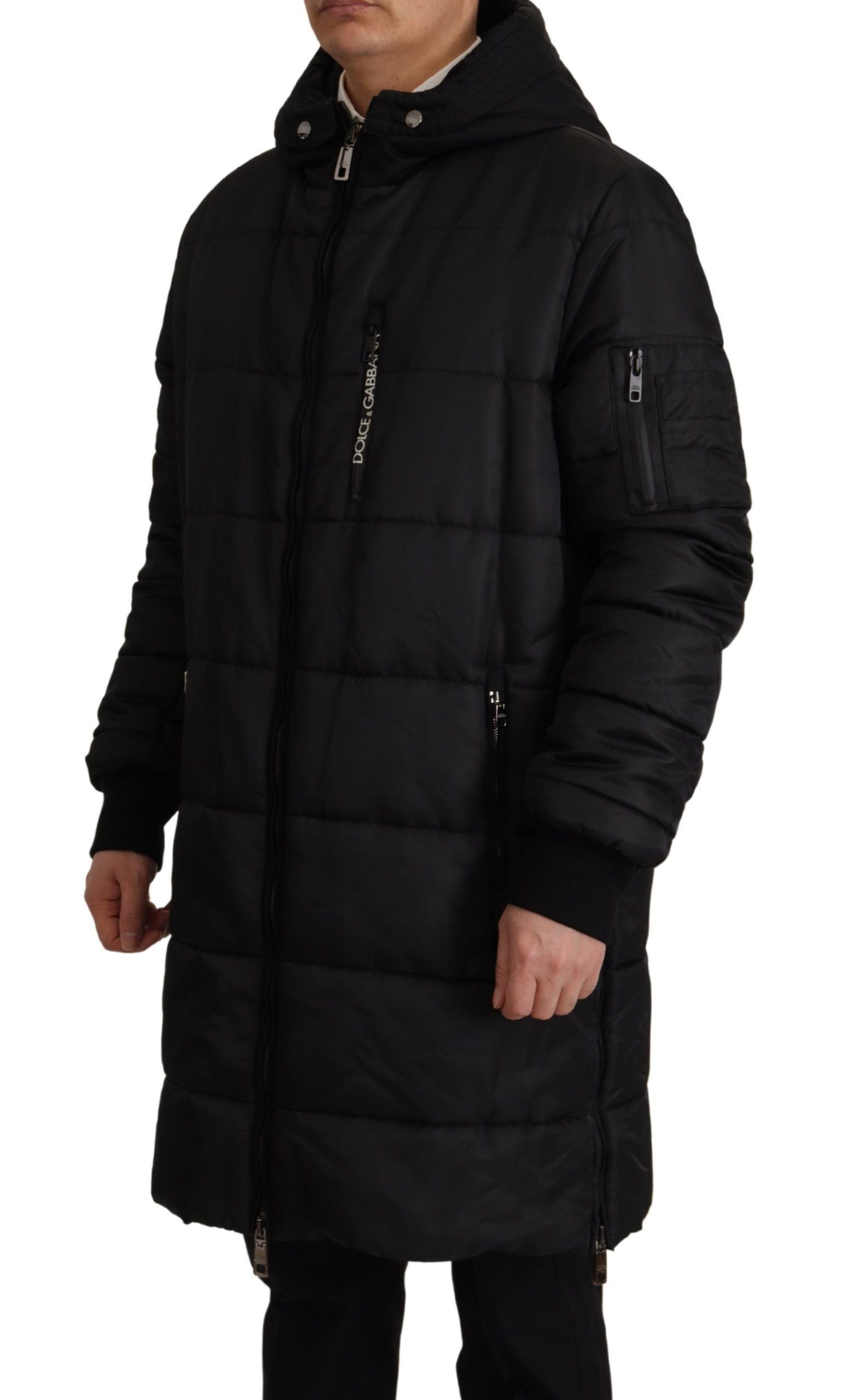 Dolce & Gabbana Schwarzer Nylon-Parka-Mantel mit Kapuze Winterjacke