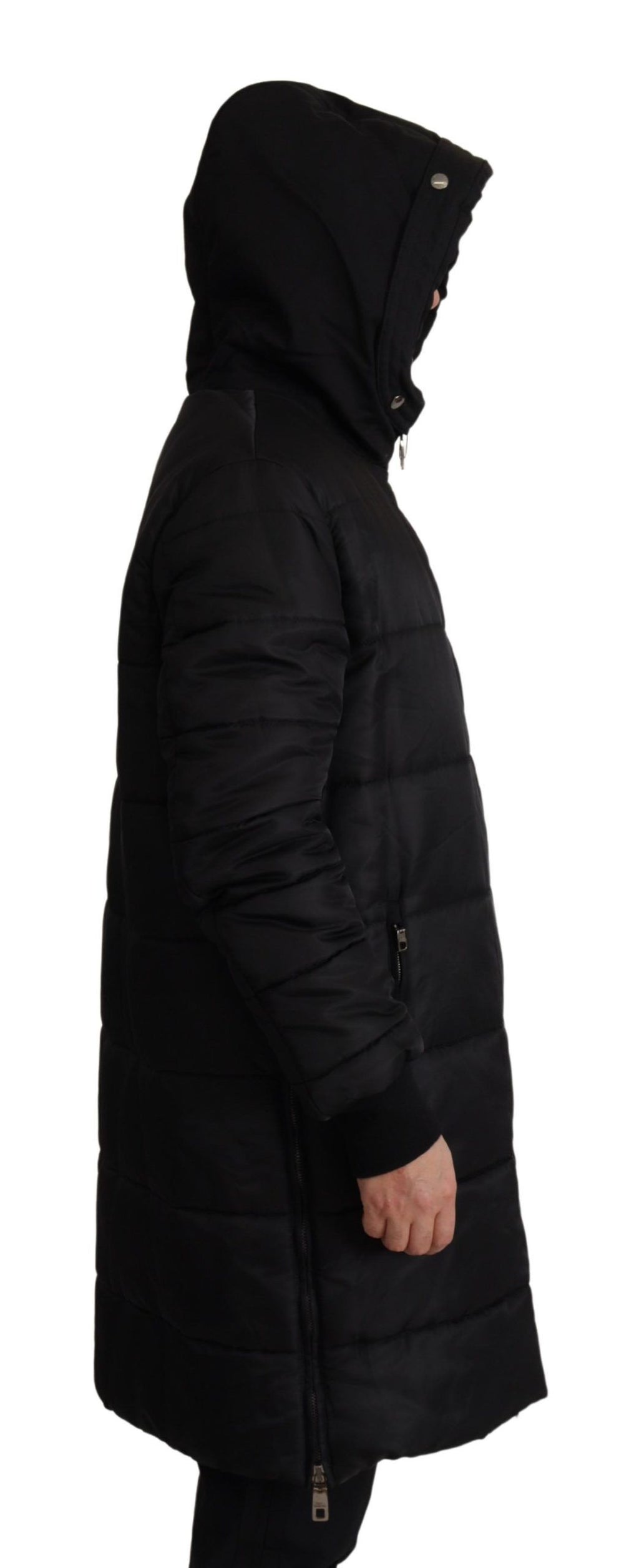 Dolce & Gabbana Schwarzer Nylon-Parka-Mantel mit Kapuze Winterjacke