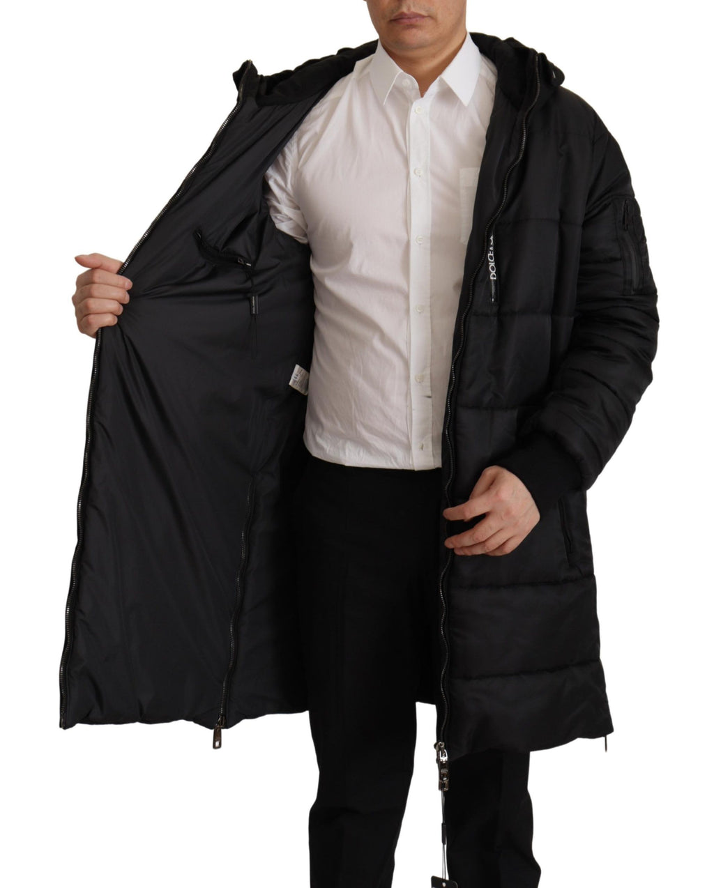Dolce & Gabbana Schwarzer Nylon-Parka-Mantel mit Kapuze Winterjacke