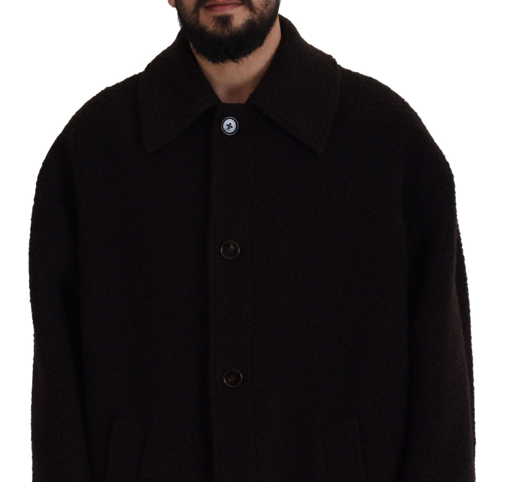 Dolce & Gabbana Schwarzer Alpaka Trenchcoat mit Knöpfen