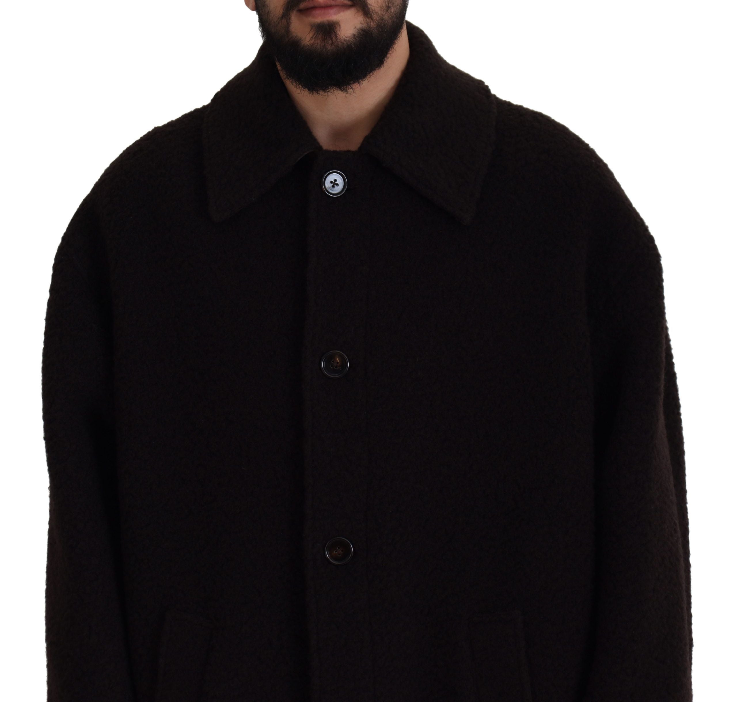 Dolce & Gabbana Schwarzer Alpaka Trenchcoat mit Knöpfen