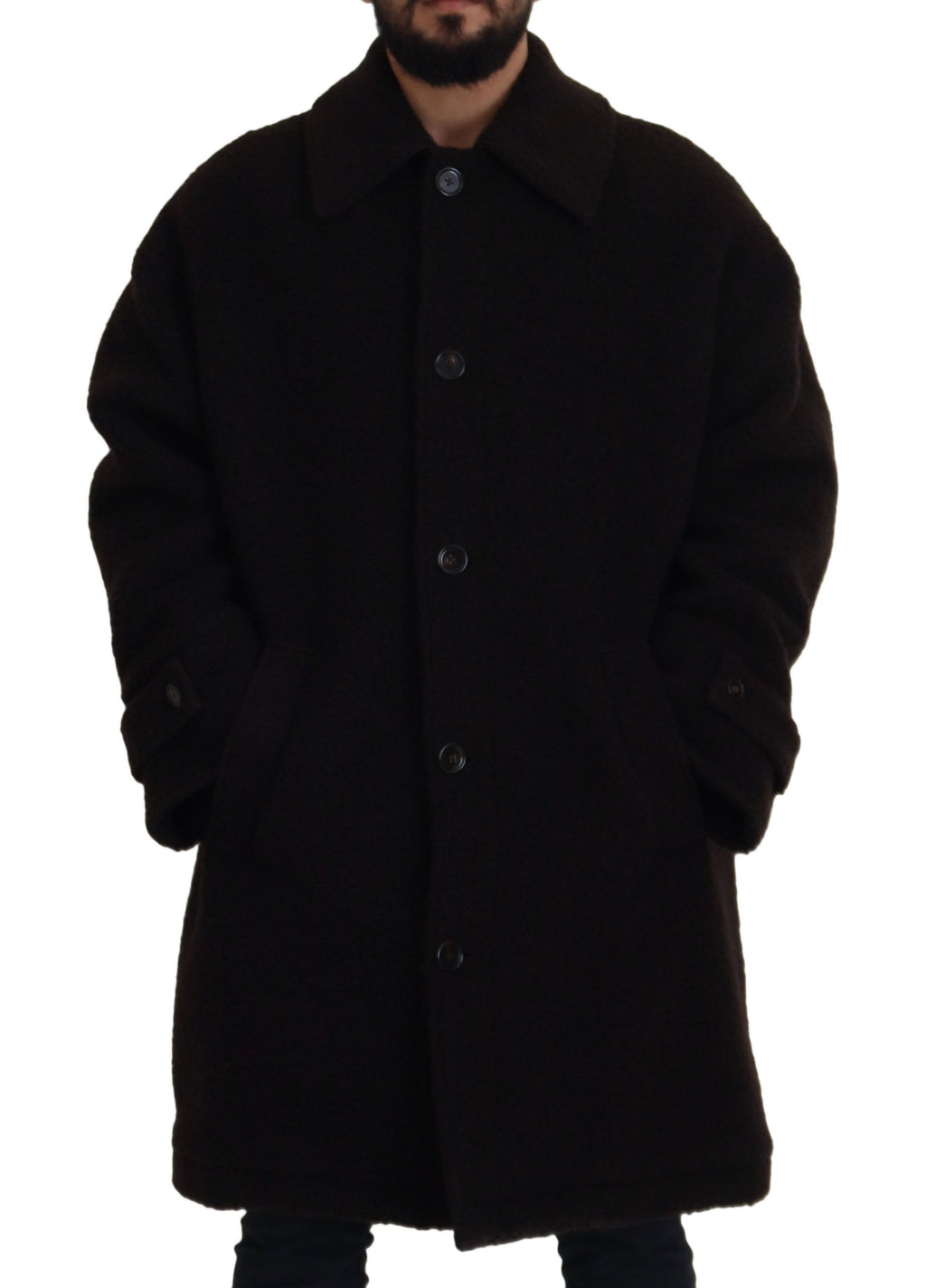 Dolce & Gabbana Schwarzer Alpaka Trenchcoat mit Knöpfen