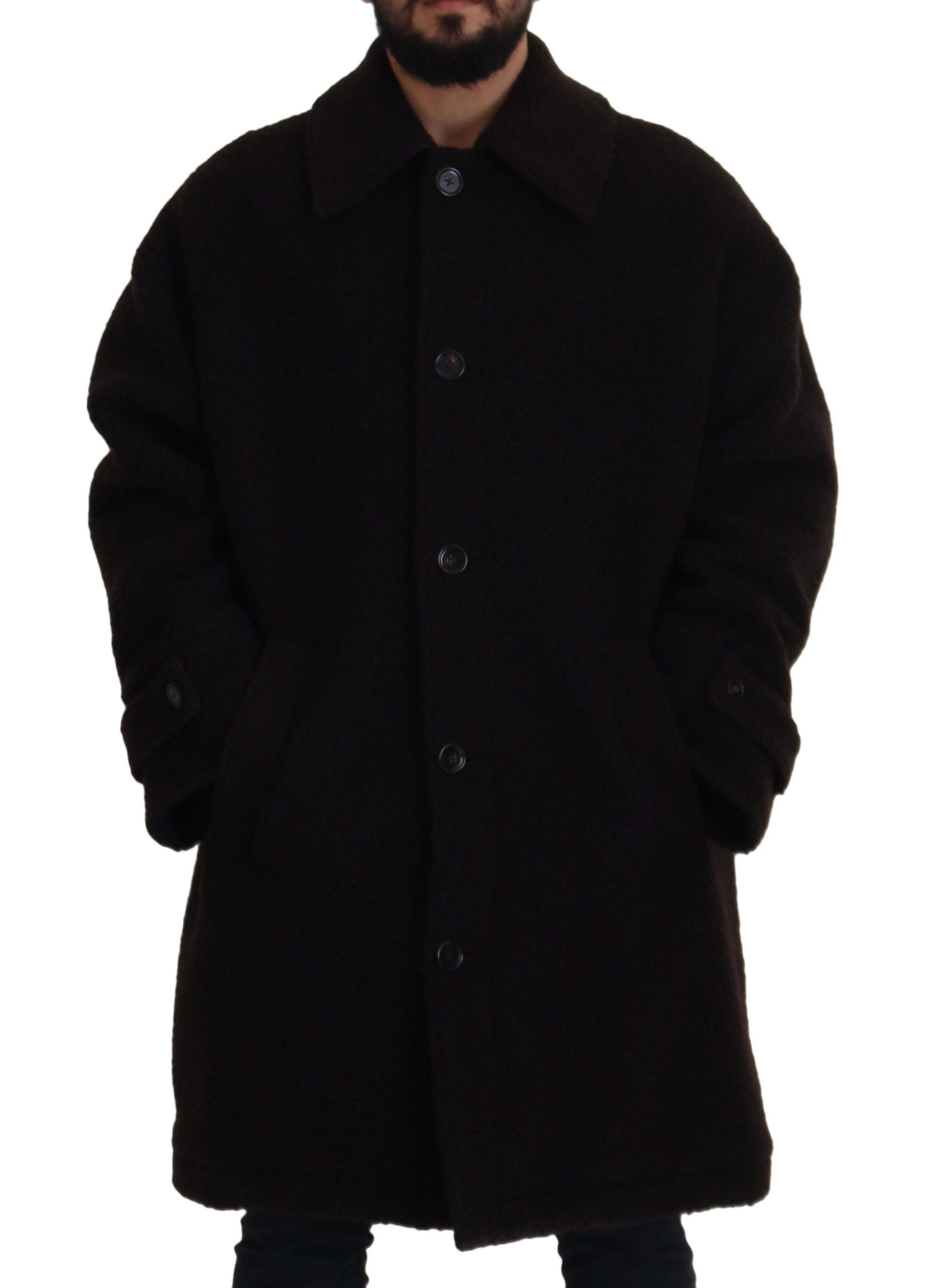 Dolce & Gabbana Schwarzer Alpaka Trenchcoat mit Knöpfen