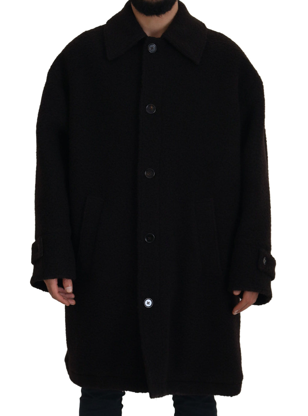 Dolce & Gabbana Schwarzer Alpaka Button Down Trenchcoat Jacke