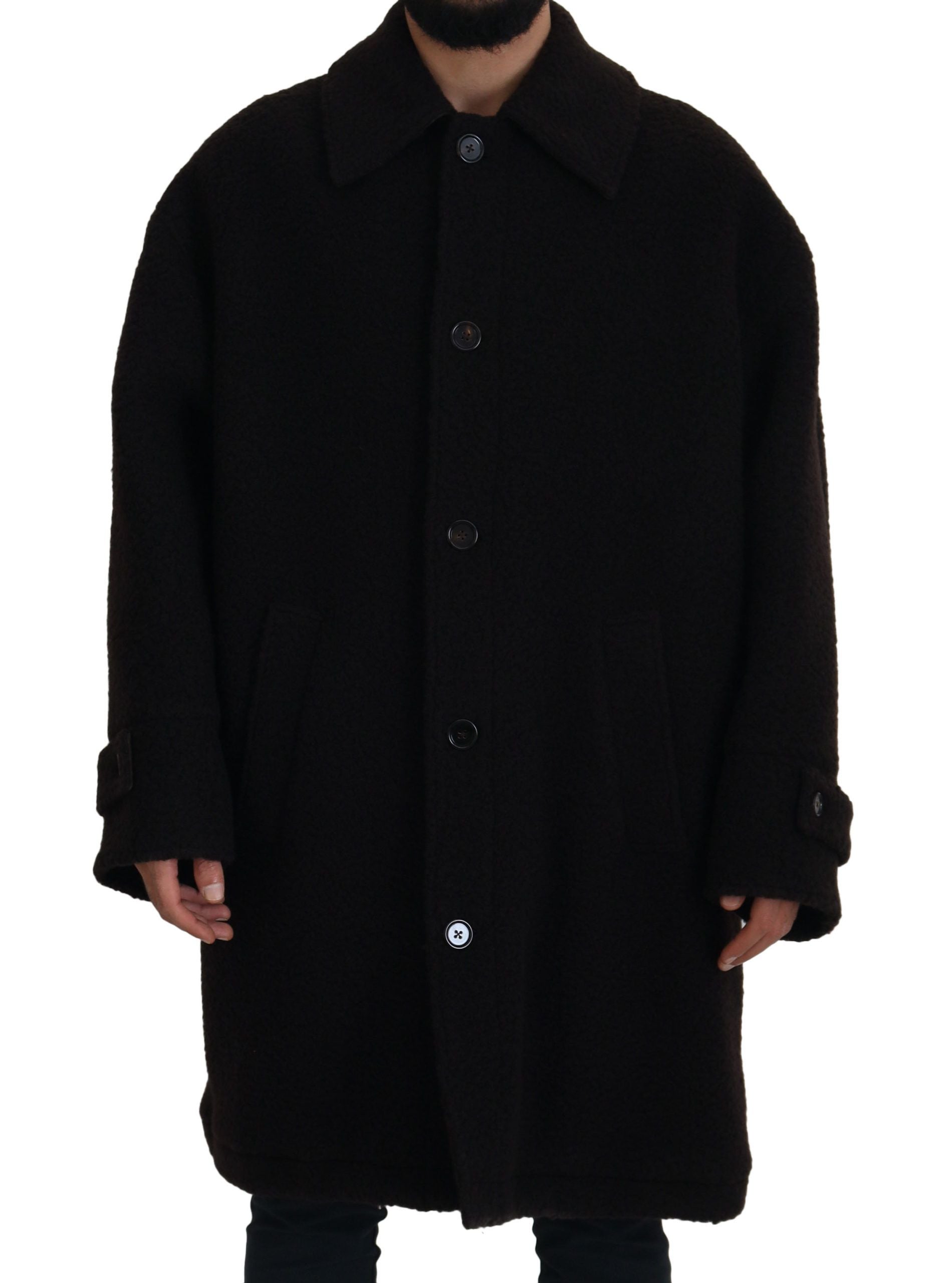 Dolce & Gabbana Schwarzer Alpaka Button Down Trenchcoat Jacke