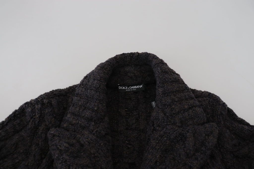 Dolce & Gabbana Schwarzer Wollstrickmantel Jacke mit zwei Brüsten