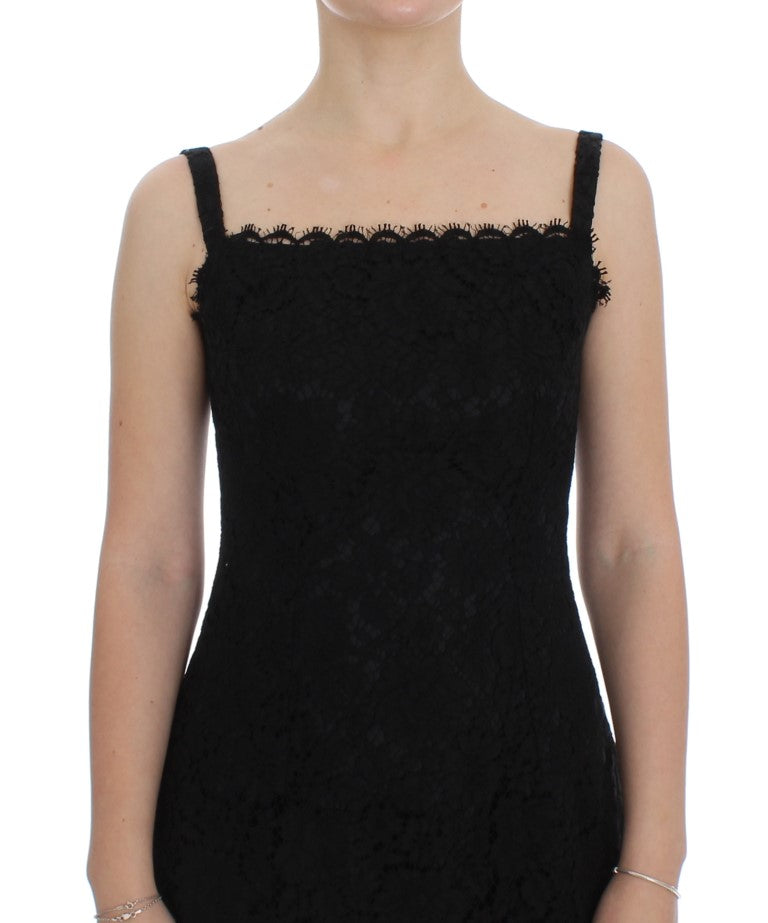 Dolce & Gabbana Schwarzes geblümtes knielanges Spitzen-Shift-Kleid