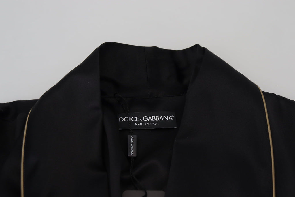 Dolce & Gabbana Schwarzer Robenmantel aus 100% Seide Wickeljacke