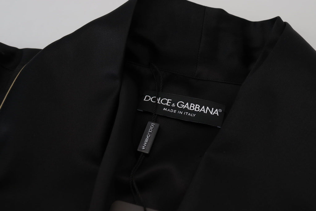 Dolce & Gabbana Schwarzer Robenmantel aus 100% Seide Wickeljacke