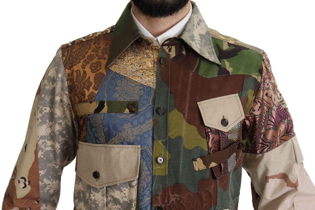 Dolce & Gabbana Mehrfarbiges Patchwork-Hemd mit Knopfleiste